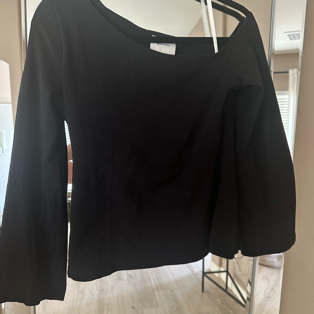 Reformation Black Long-Sleeve Square Neck Top
